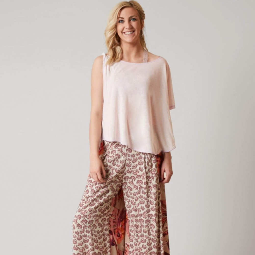 Free People Pluto Cold Shoulder White Lavender Linen Tank Top Tee X-Small 0-2 - Picture 3 of 6